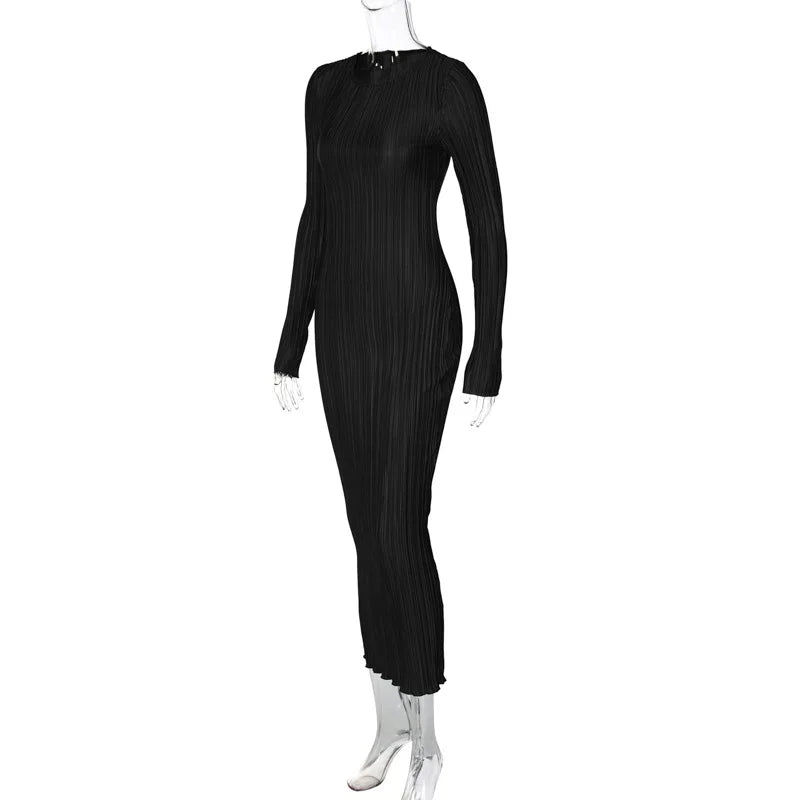Women Long Sleeve Bodycon Black Dress for Autumn Winter