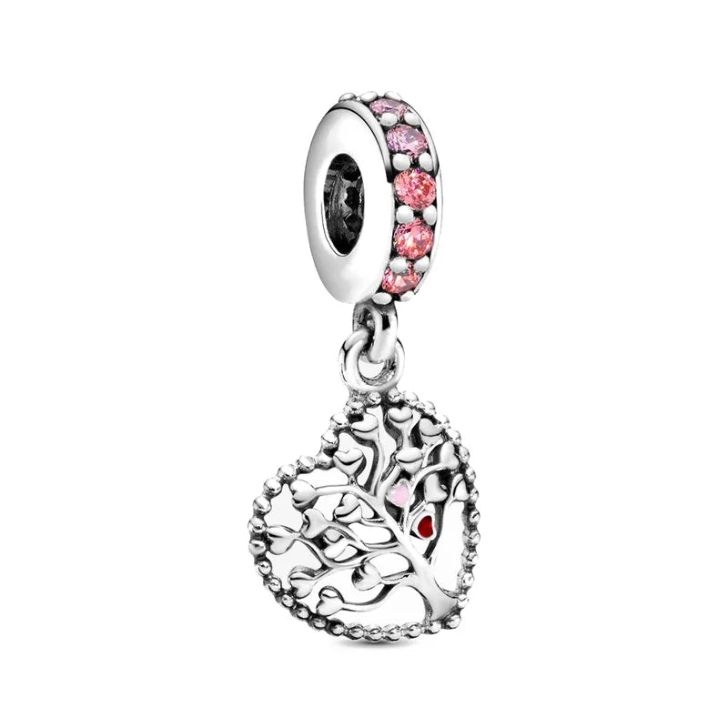 Pink Flower Caterpillar DIY 925 Sterling Silver Bead for Bracelet Bangle Jewelry Accessories