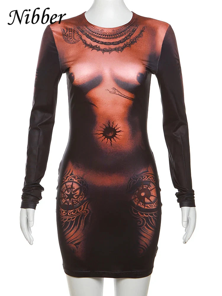 Sexy Bodycon Mini Dress With Long Sleeve O Neck Style