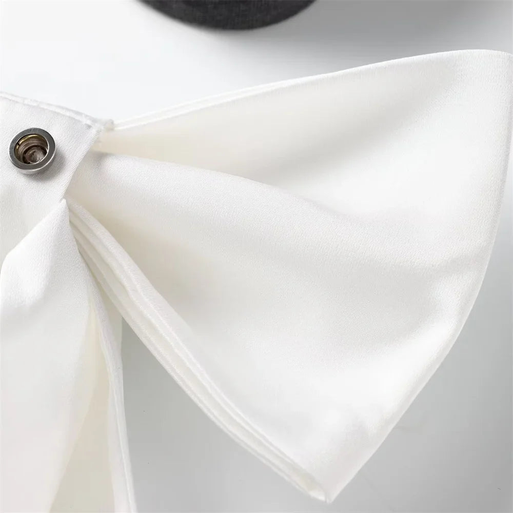 Women's Detachable Butterfly Knot Back Hanging Neck Vest with Pleated Skirt and Pants Set Spring Summer Fashion Ensemble