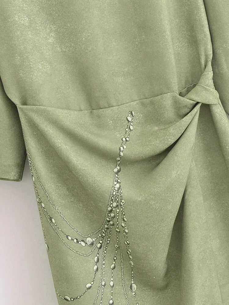 Floral Print Summer Midi Dress Women Three Quarter Sleeve