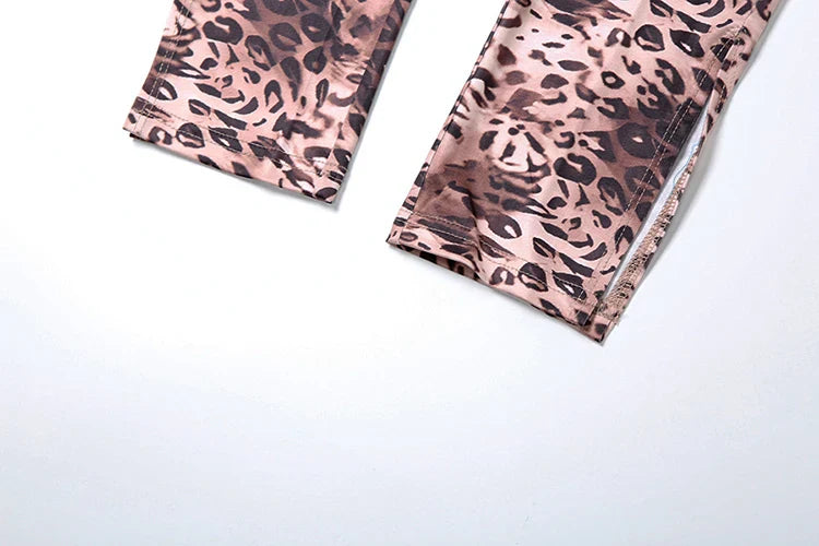 Women Leopard Print Backless Hollow Jumpsuit Sleeveless Short Sleeve Summer Workout Overalls with Peach Buttocks Design