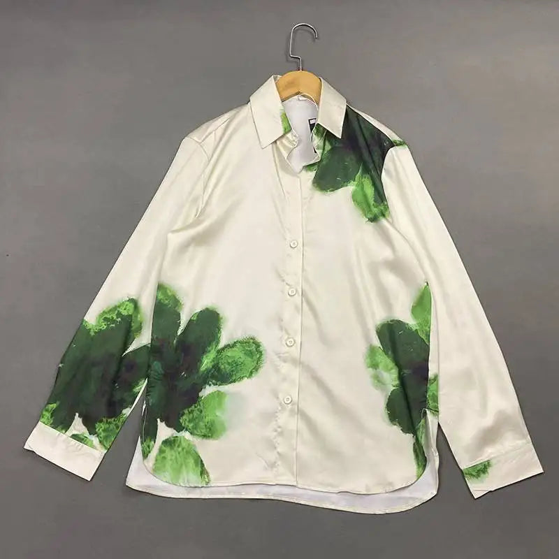 Floral Print Button-Up Shirt and Elastic Waist Wide Leg Pants Summer Set for Women