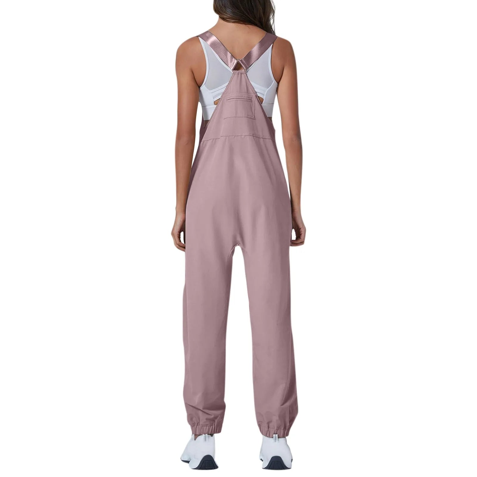 Women's Summer Casual Loose Wide Leg Jumpsuit with Adjustable Straps Pockets and Retro Button Detail Solid Color Sleeveless Overalls