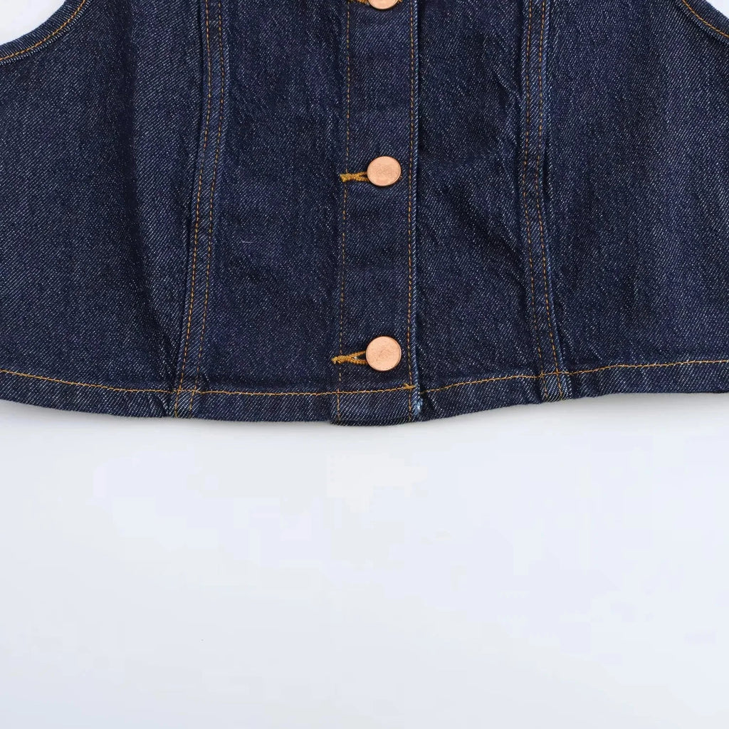 Chic Vintage Denim Women Suit Set Sleeveless Single Breasted Vest with Stylish Sash and Flare Pants Spring Summer Streetwear