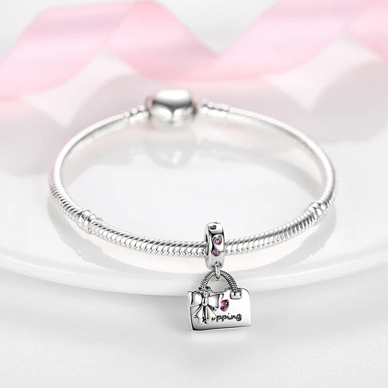 Fit 925 Sterling Silver Bow Perfume Bottle Pink Charms Beads for Women DIY Jewelry Gifts