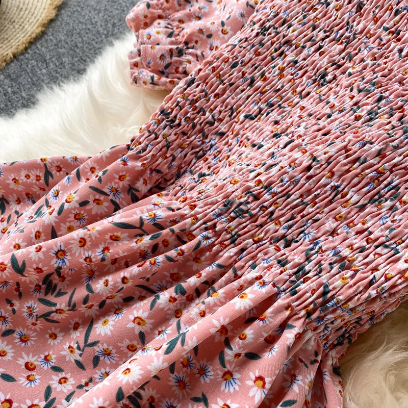 Floral Print Maxi Dress For Women Elastic Waist A Line