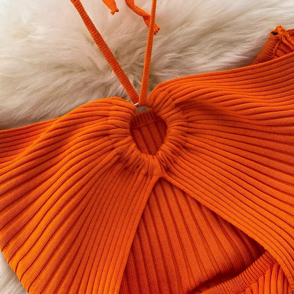 Y2K Knitted Halter Bodycon Dress For Party Streetwear