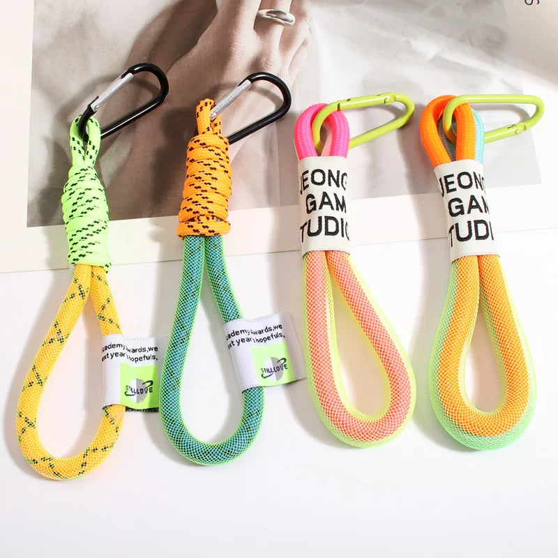 Iridescent Braid Rope Keychain Carabiner Ring for Backpack Pendant Accessory