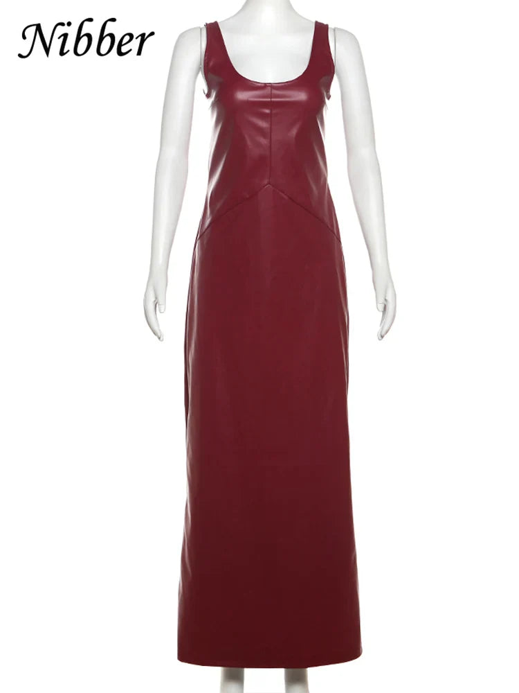 Elegant Sleeveless Leather Bodycon Party Dress For Summer