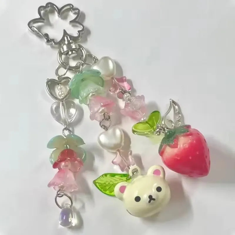 Cute Strawberry Bow Keychain Pendant for Girls Fashion Accessory and Gift