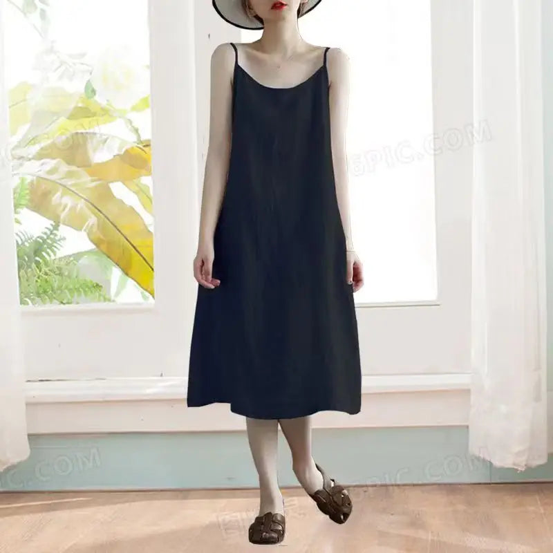 Cotton Linen Beach Dress Women Sleeveless A Line Summer