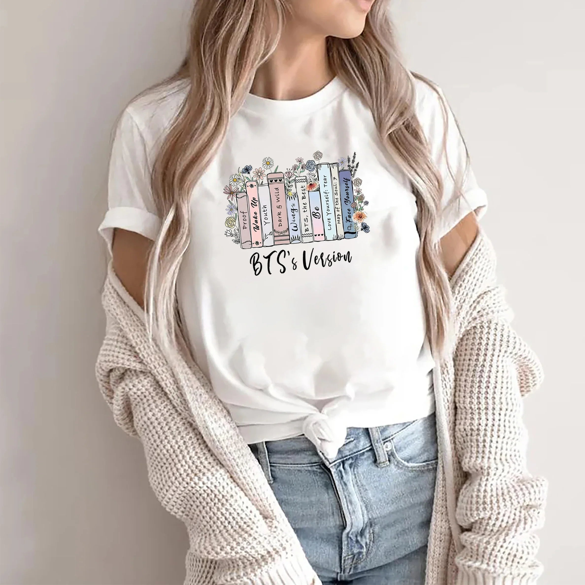 Vintage K-Pop Group Albums Shirt Women's Casual Loose Fitting Short Sleeve T-Shirt