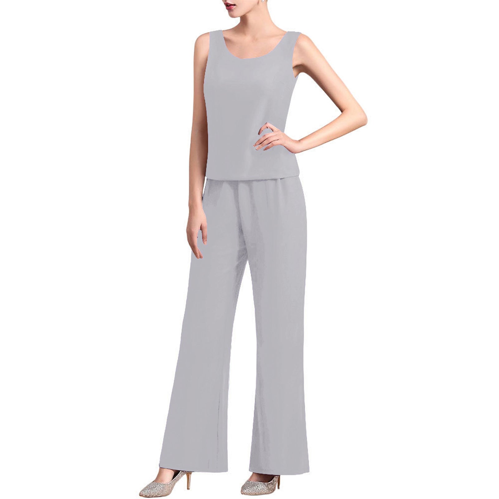 Womens Summer Chiffon 3 Piece Outfit Set with Tank Top Cardigan and Pants for Formal Events