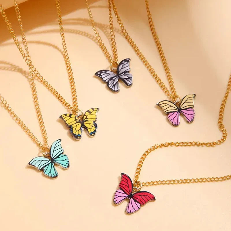 5 Piece Boho Colorful Butterfly Necklace Set for Women Cute Pendant Jewelry Gift