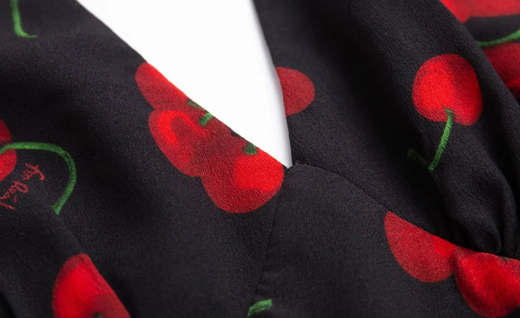 Cherry Print Backless Summer Floral Dress For Women