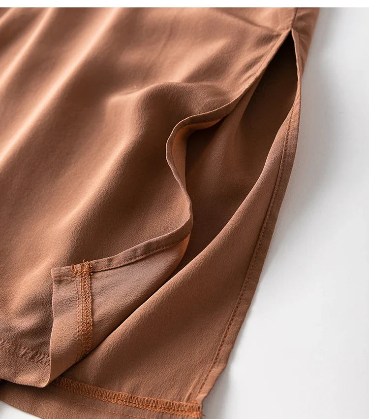 Mulberry Silk 19 Momme Midi Dress With V Neck And Slit