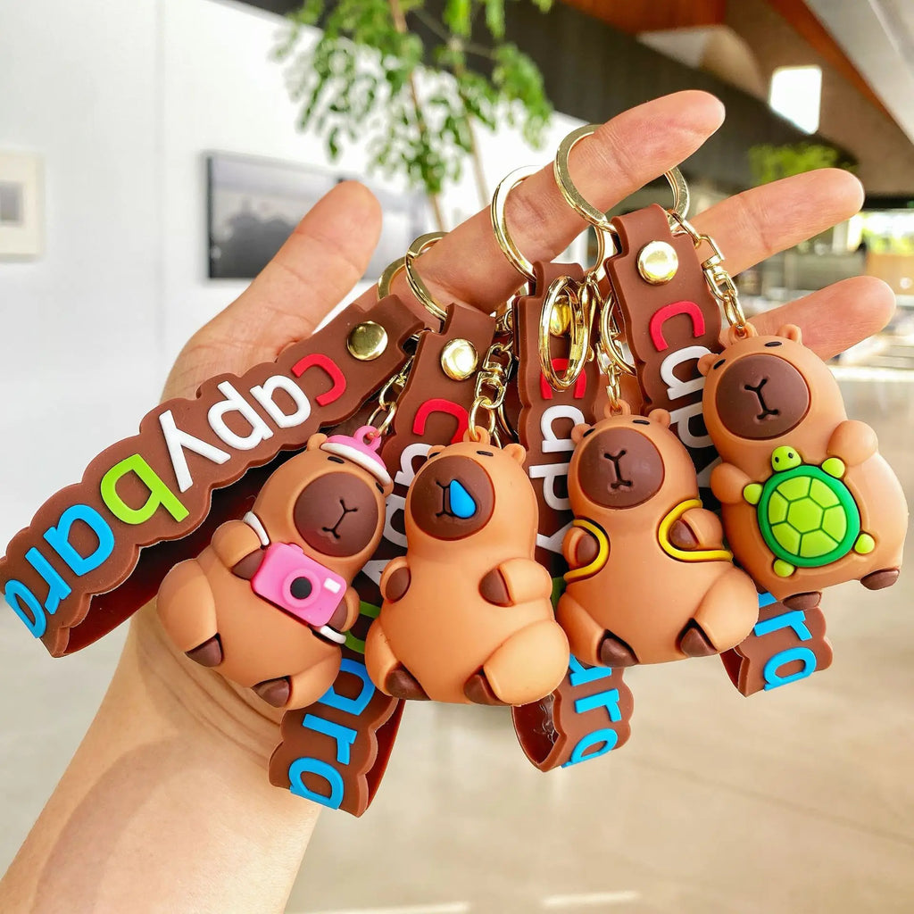 Cute Capybara PVC Keychain Pendant with Turtle Design Anime-Inspired Capybara Keyring