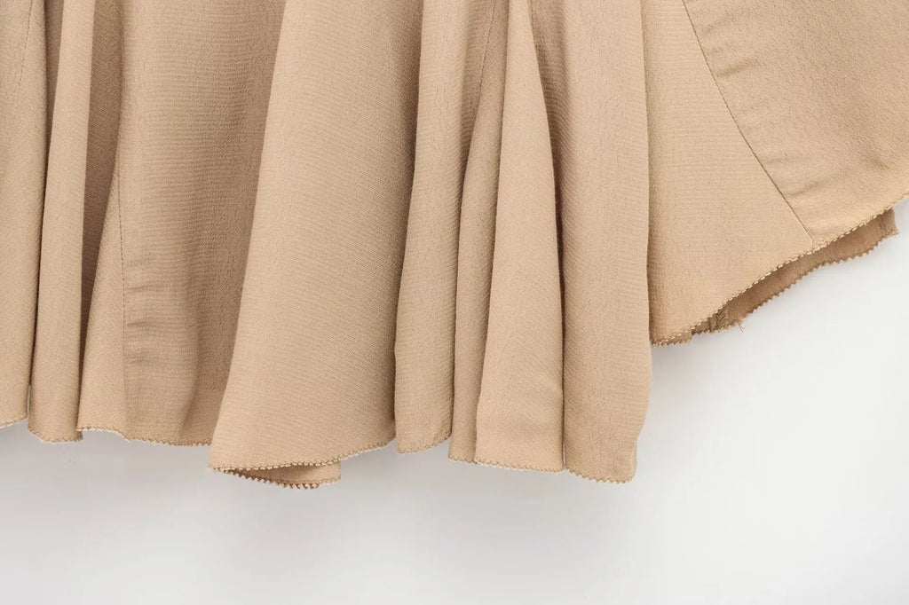 Womens Lace Up Mini Dress With Flared Sleeves Pleated