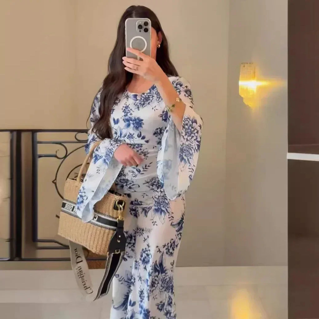 Floral Abaya Dress For Muslim Women Long Modest Robe