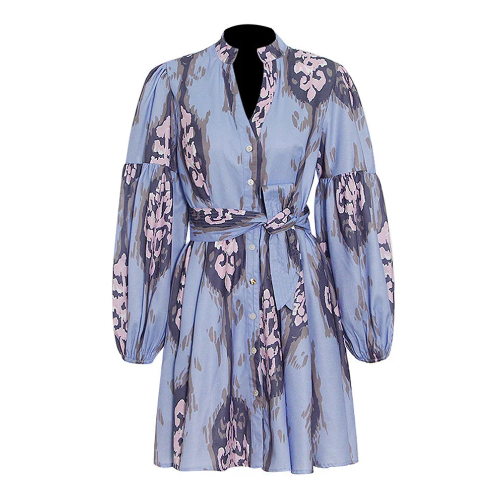 Printed Lantern Sleeve Dress For Women Summer Lightweight