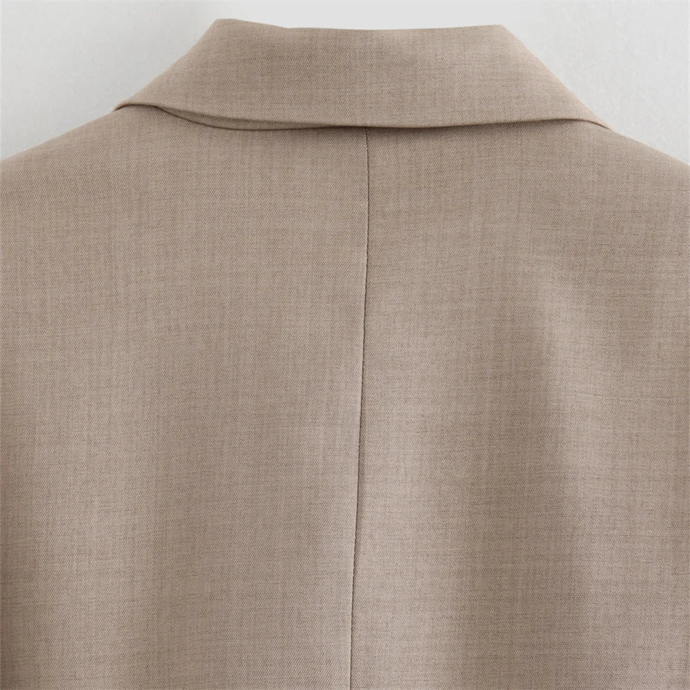 Women's Fashion Casual Double Pocket Coat and High Waist Wide Leg Pants Set