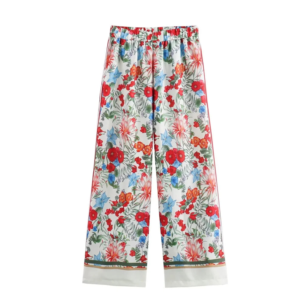 Women's Casual Polo Collar Long Sleeve Linen Shirt and High Waist Pants Set