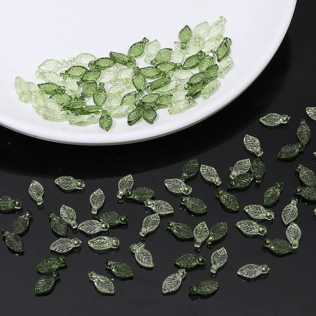 100 Pieces Mini Acrylic Tree Leaf Beads for DIY Handmade Jewelry Necklaces and Earrings Accessories