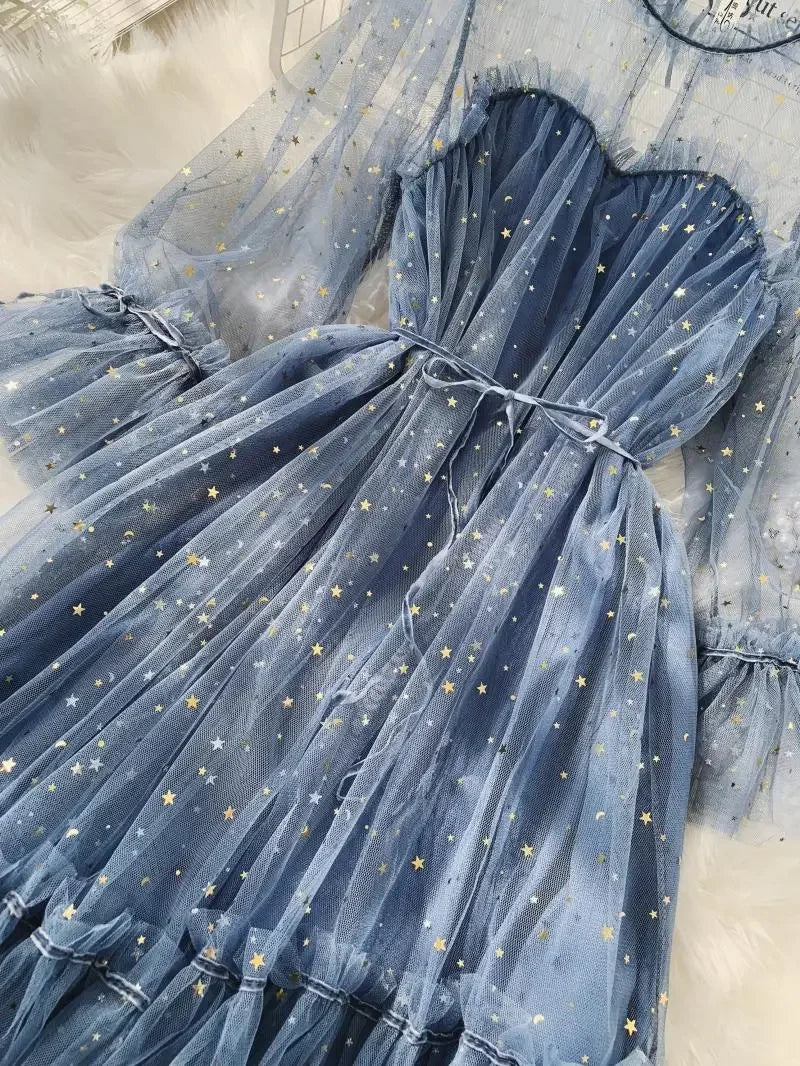 Sequined Mesh Fairy Dress For Women Party Gala Evening Wear