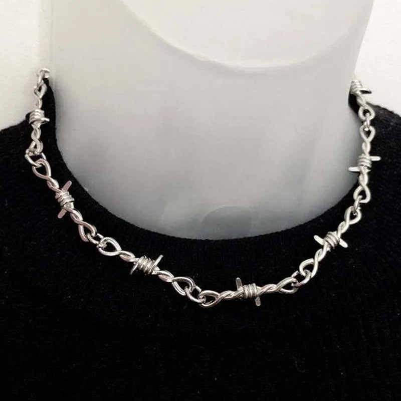Unisex Barbed Wire Choker Necklace Hip-Hop Gothic Punk Jewelry Gift