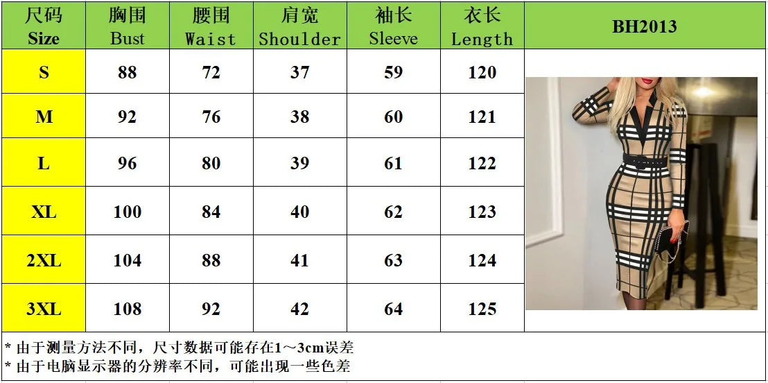 Plaid V Neck Long Sleeve Knee Length Dress For Women