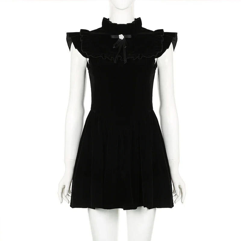 Black Velvet Mini Dress Sleeveless A Line Party Dress