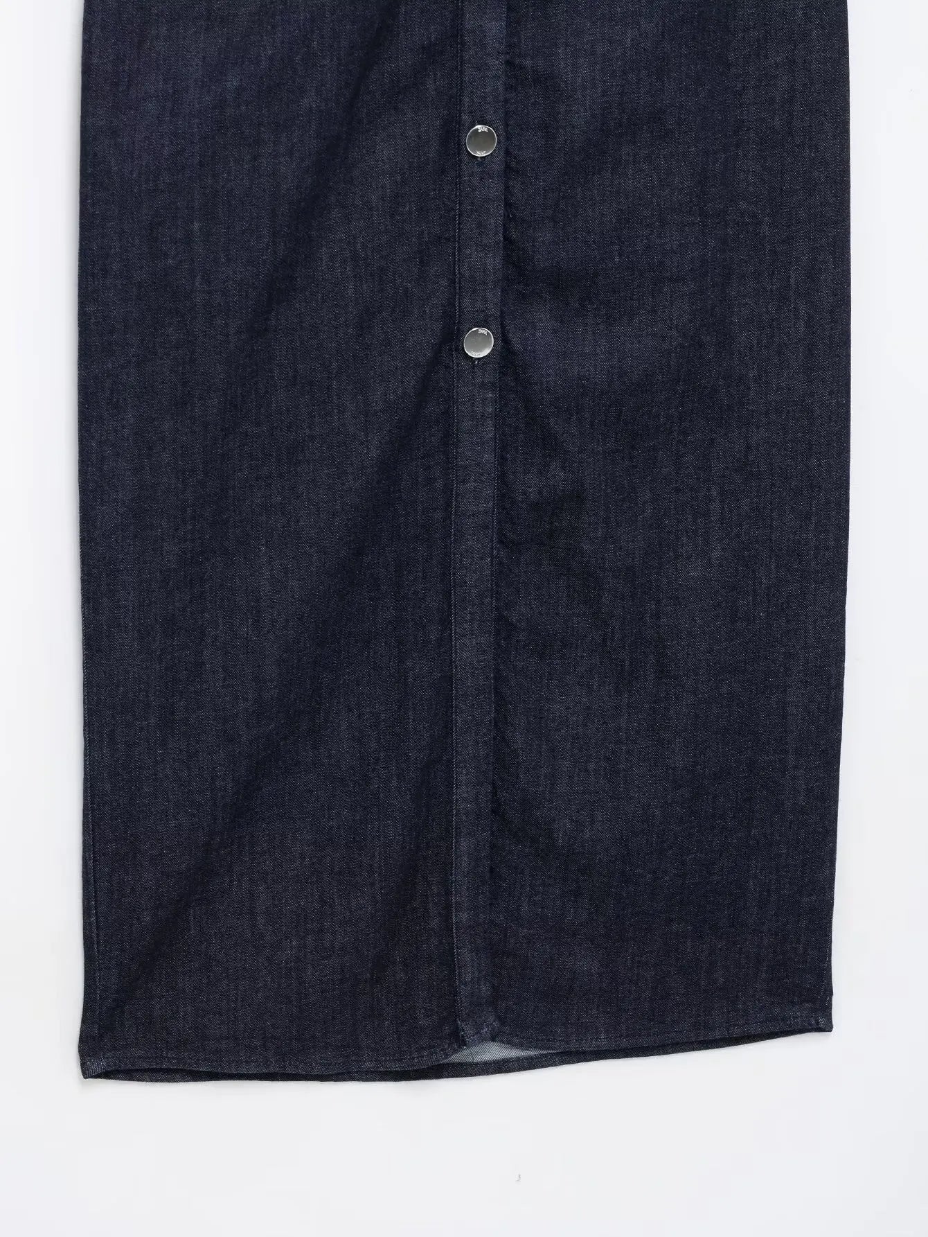 Navy Blue Pleated Denim Midi Dress for Women Short Sleeves