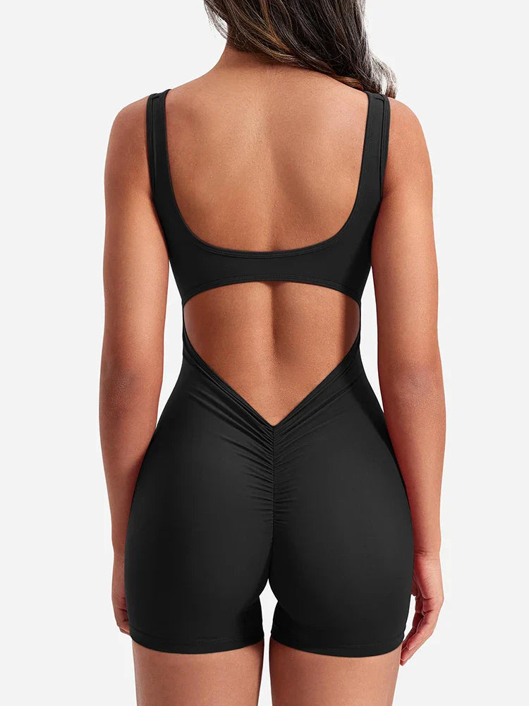 Women's Slim Fit One-Piece Backless Yoga Shorts with Hip Lifting Design for Spring and Summer Activewear