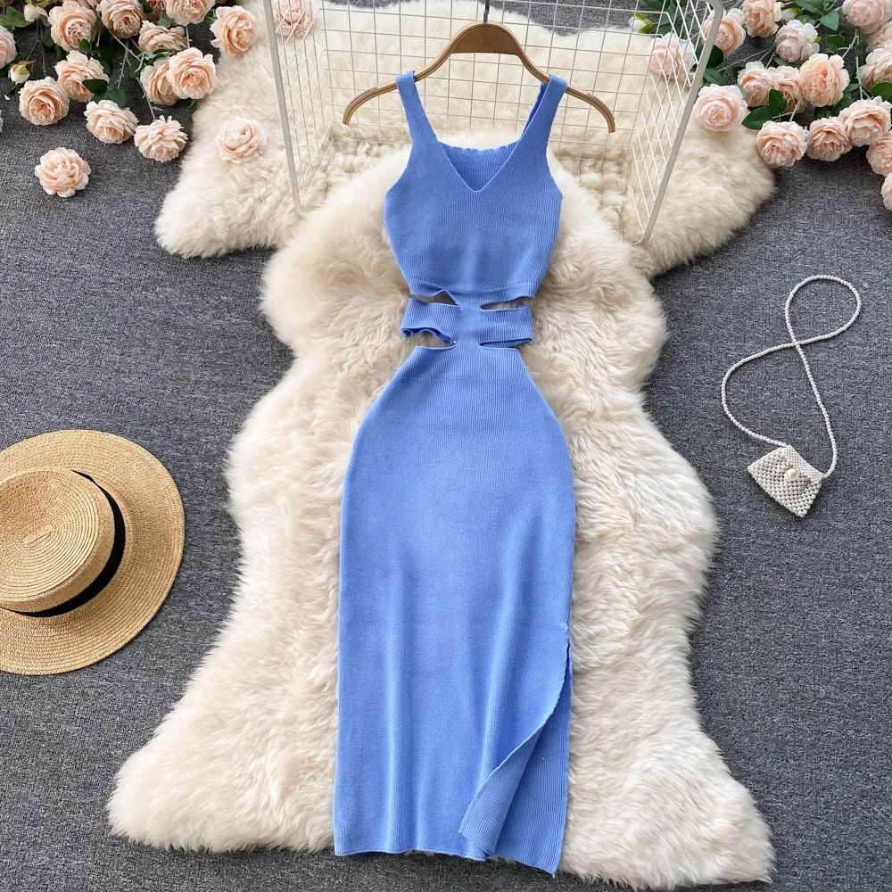 Backless Summer Knit Bodycon Dress For Women Hollow Out