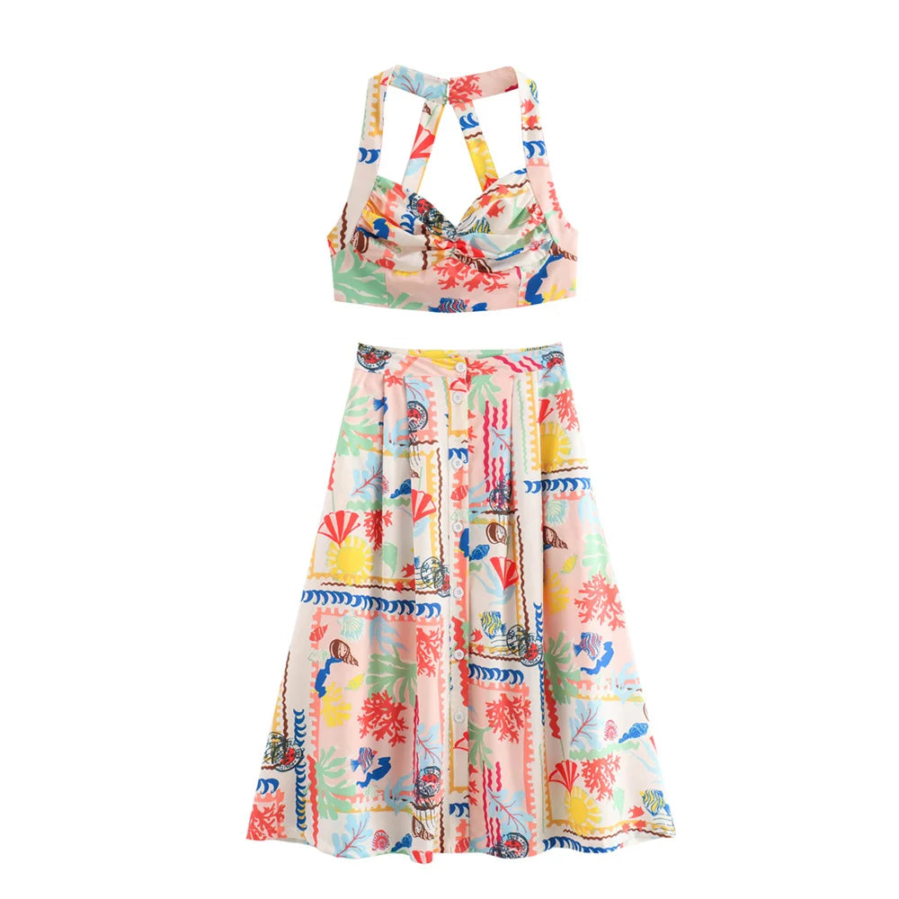 Chic Women's Summer Two-Piece Set Dopamine Style Half-Length Skirt and Matching Top Fashion Ensemble