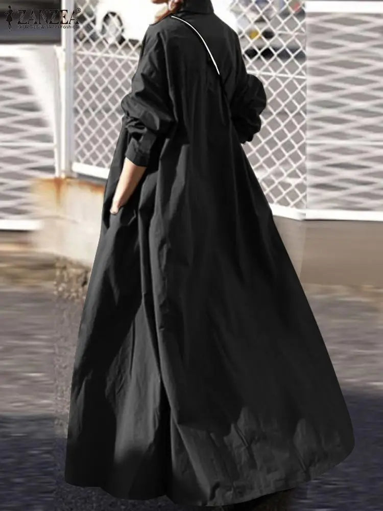 Womens Long Sleeve Maxi Dress With Button Front Pockets