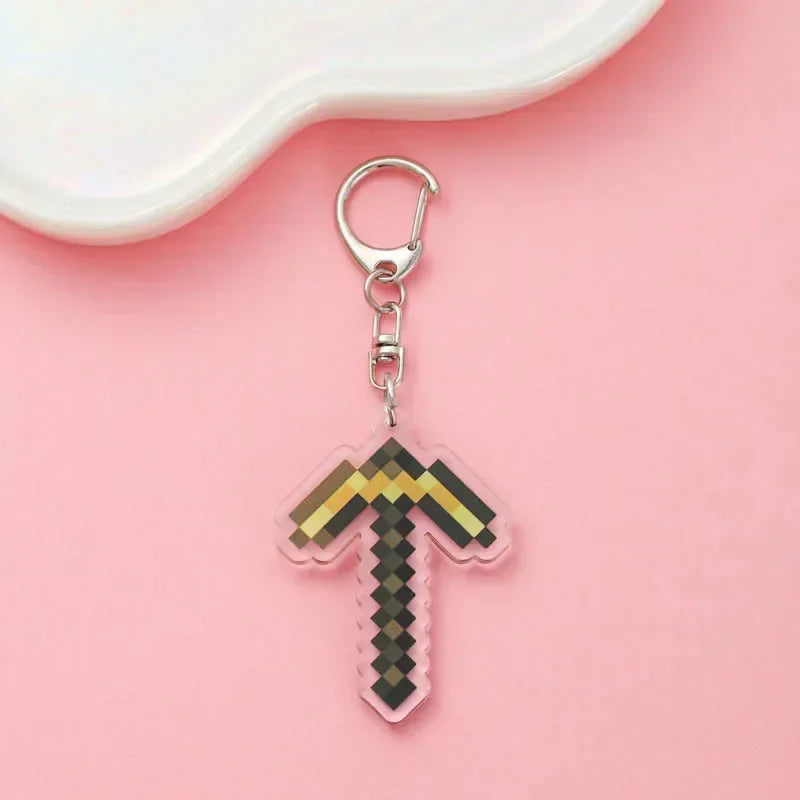 Diamond Sword Keychain with Enchanted Golden Apple and Pickaxe Model Toys for Gamers and Collectors