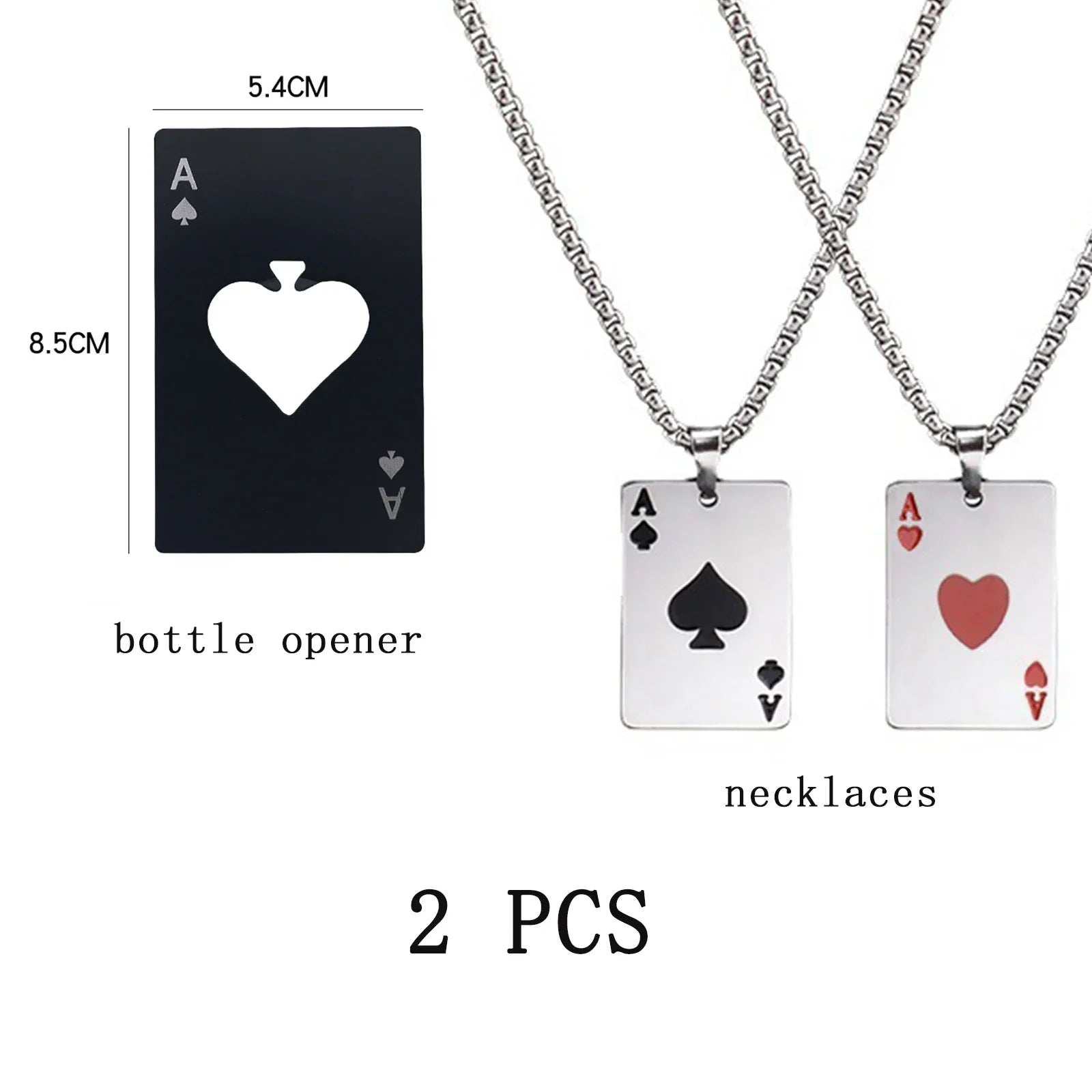 Hip Hop Stainless Steel Ace of Spades Pendant Necklace Set for Men and Women
