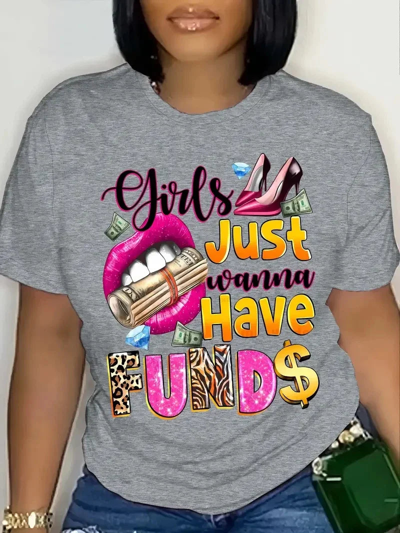 Women's Colorful Bear Print Casual Summer T-Shirt with Large Round Neck and Short Sleeves