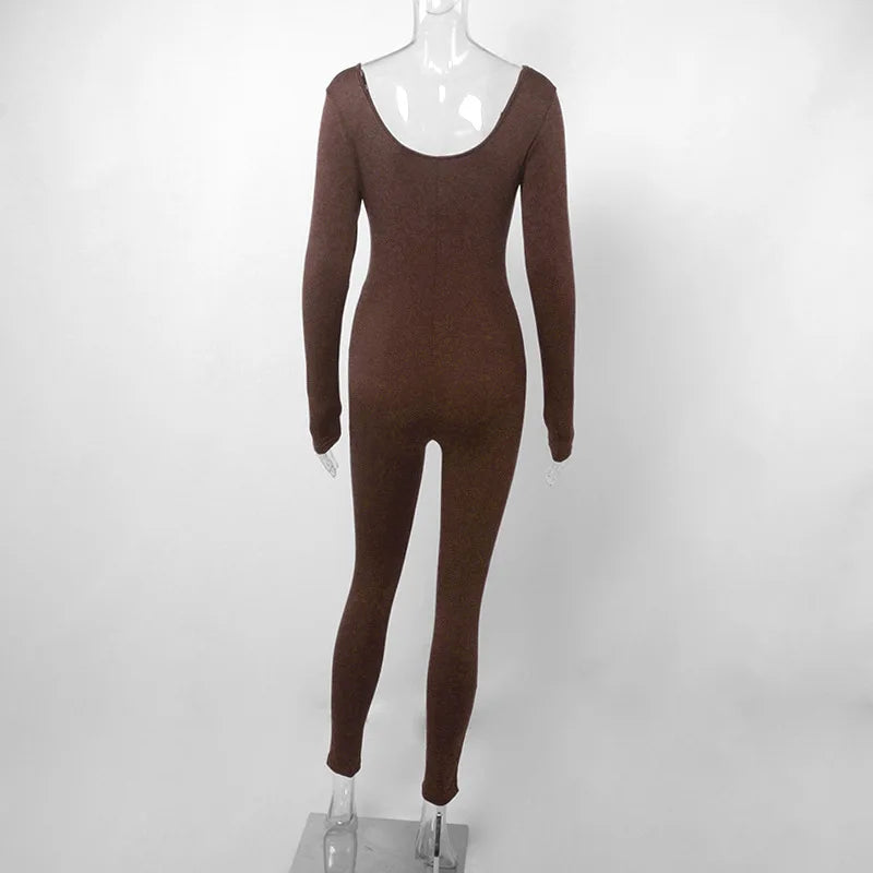 Sexy Black Long Sleeve Bodycon Jumpsuit for Women Slim Fit Casual Streetwear Skinny Romper