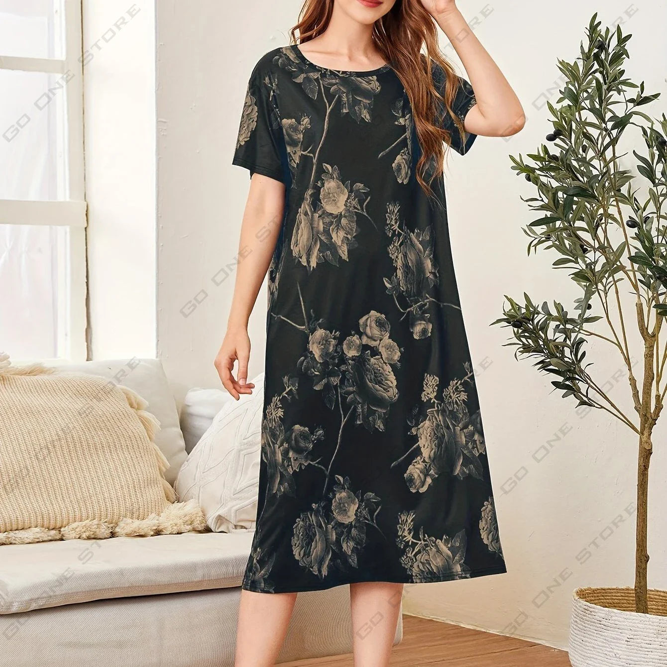 Plus Size Floral Knee Length Dress For Summer Women