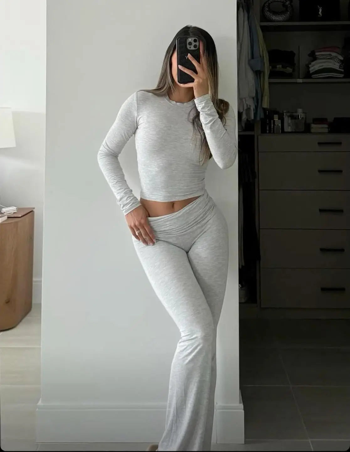 Casual Workout Two Piece Sets for Women Short Sleeve Crop Top and High Waist Flare Pants Tracksuit