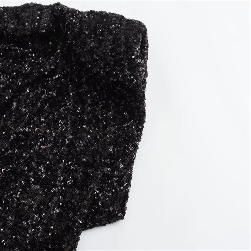 Silver Sequin Mini Dress Bodycon O Neck Sleeveless Partywear