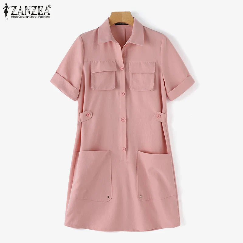 Korean Style Cargo Sundress With Pockets Knee Length