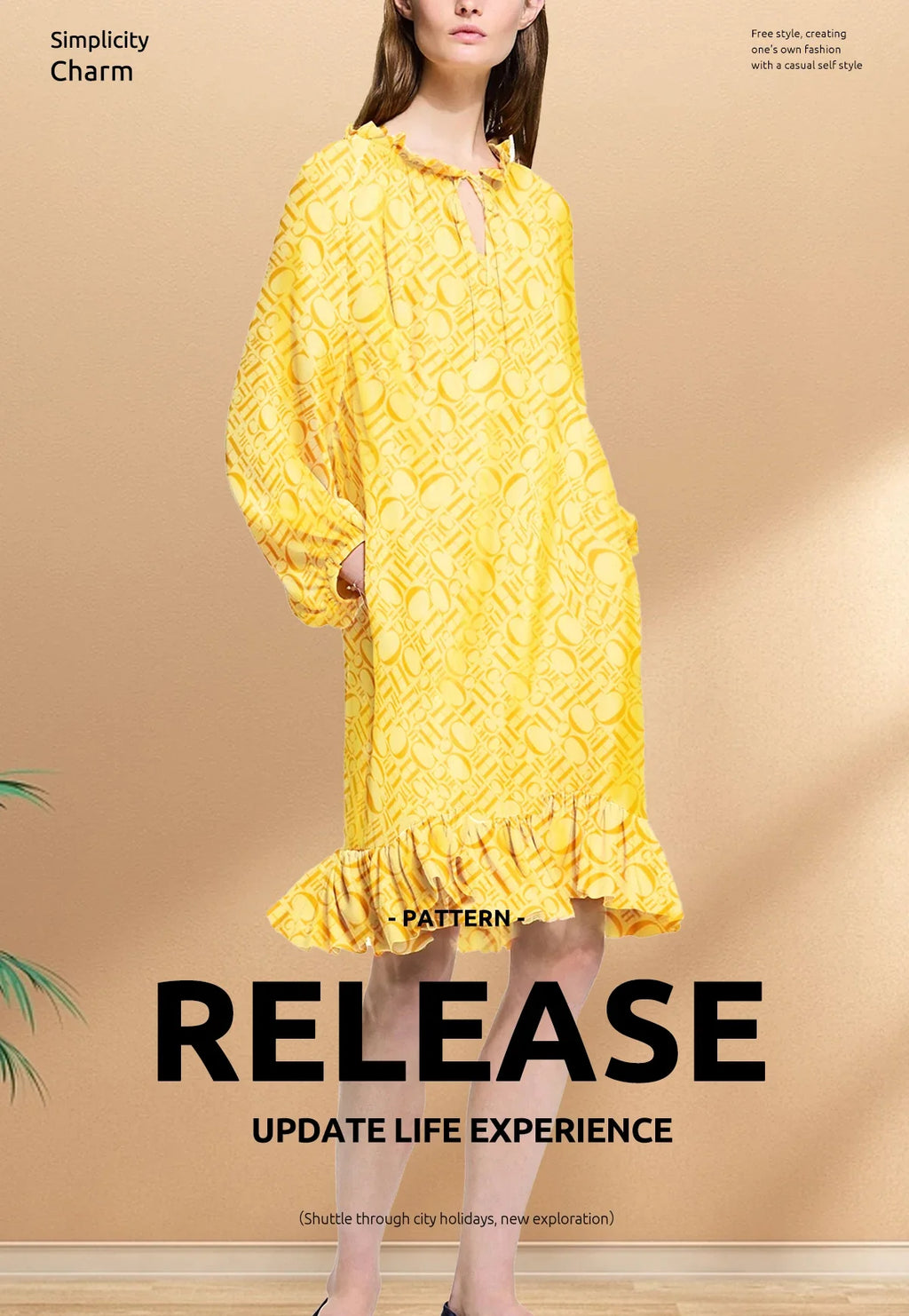 Women's Round Neck Print Dress Loose Casual Long Sleeve