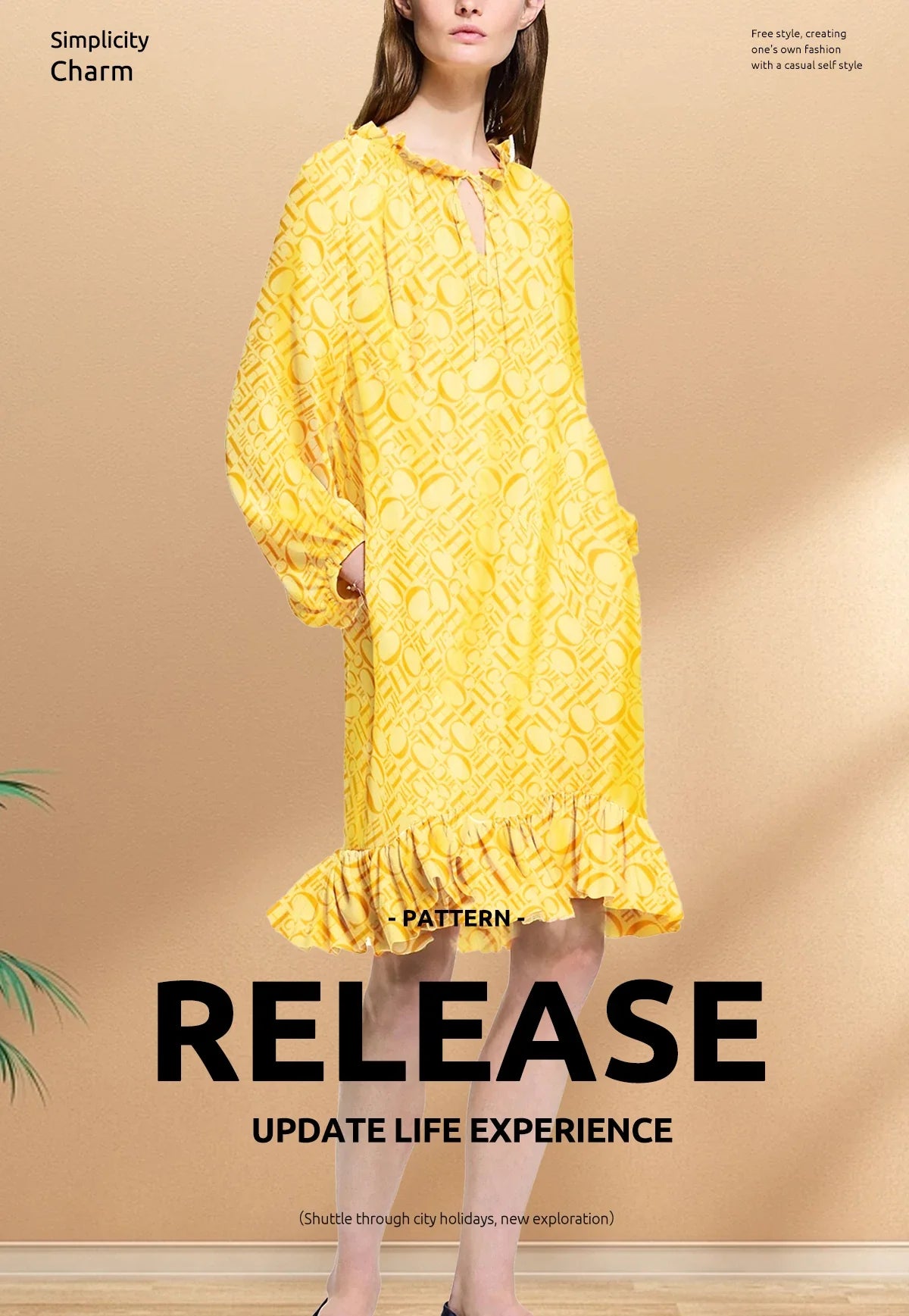 Women's Round Neck Print Dress Loose Casual Long Sleeve