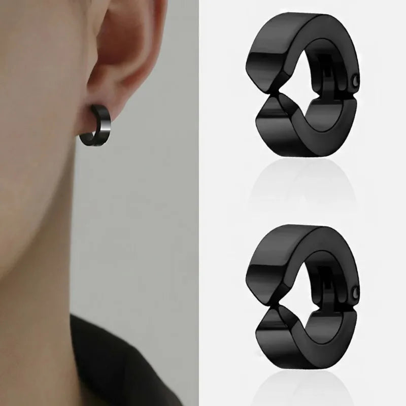 Punk Non Piercing Clip Earrings for Men and Women Titanium Steel Hip Hop Stud Earrings Jewelry Accessory