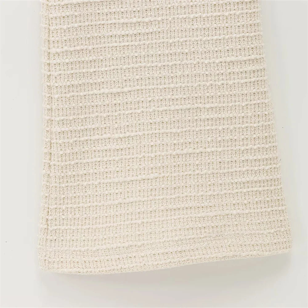 Fashionable Women's Bow Decoration Top and Slimming Texture Bell Bottom Pants Set