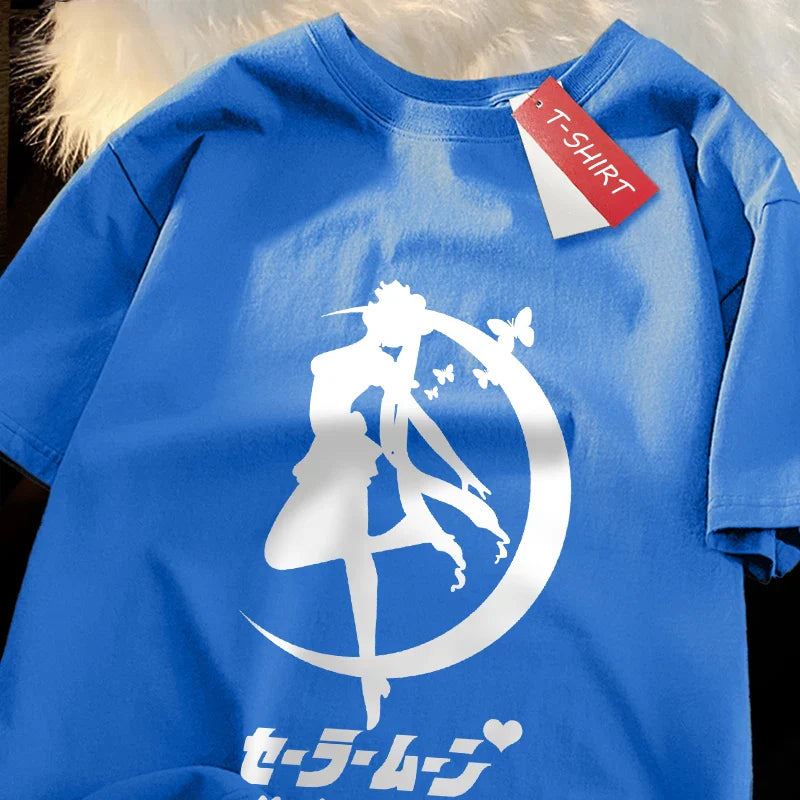 Sailor Moon Themed Couple T Shirts for Women and Men Soft Cotton Short Sleeve Tees for Casual Wear